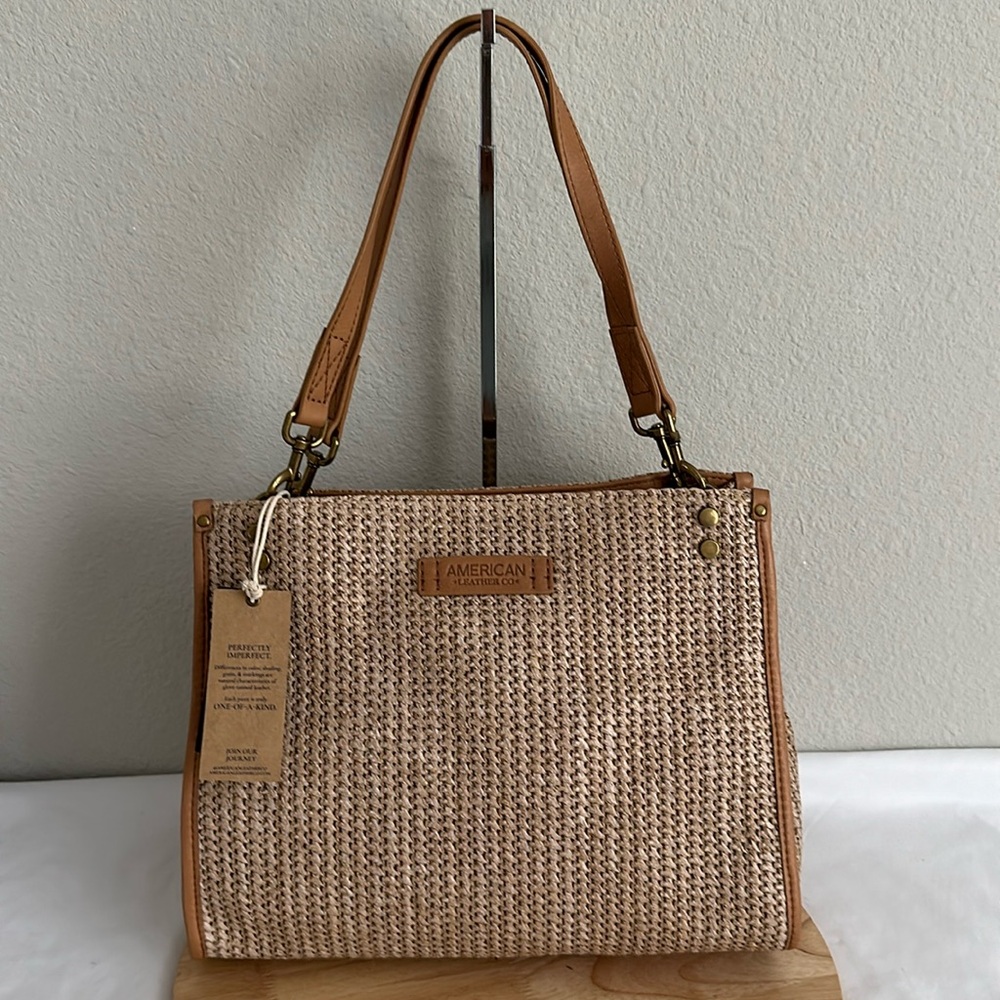 American Woven Satchel in Beige and Brown